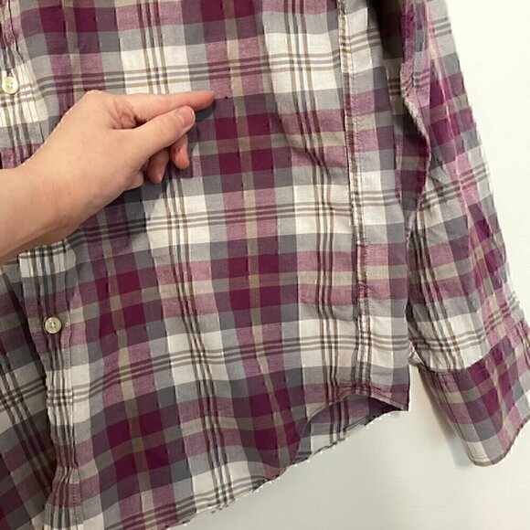 J. CREW Mens Madras Shirts Tailored Purple Gray Plaid Long Sleeve Button Down L - Picture 7 of 15